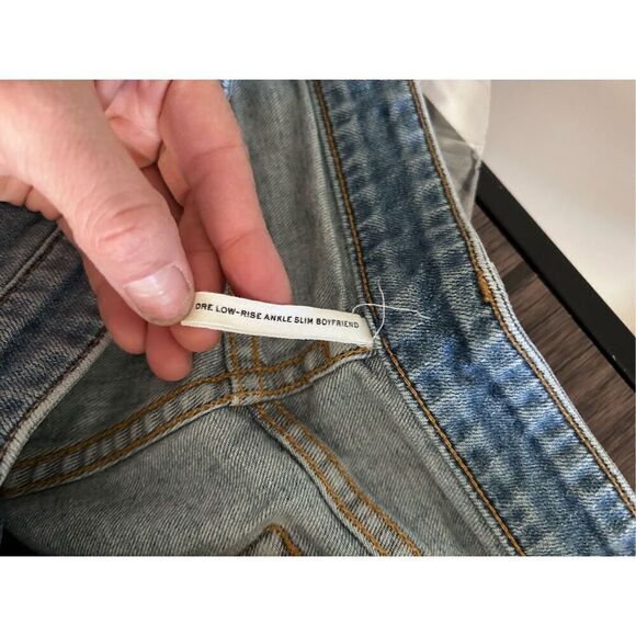 Rag & Bone Distressed Low Rise Ankle Slim Fit Boyfriend Jeans Blue Denim Size 31 - Picture 15 of 15